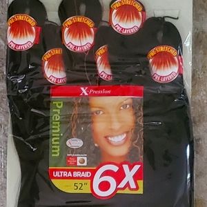 "52" inches pre- stretched braiding hair 6x Black Jet B 1